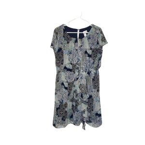 Emma & Michele Black Paisley Knee Length Dress Size 12 Sleeveless Flutter